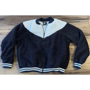 NIKE Teddy  Fleece Full Zip Jacket Hip Hop Athletic Y2K 90s- Large Black White